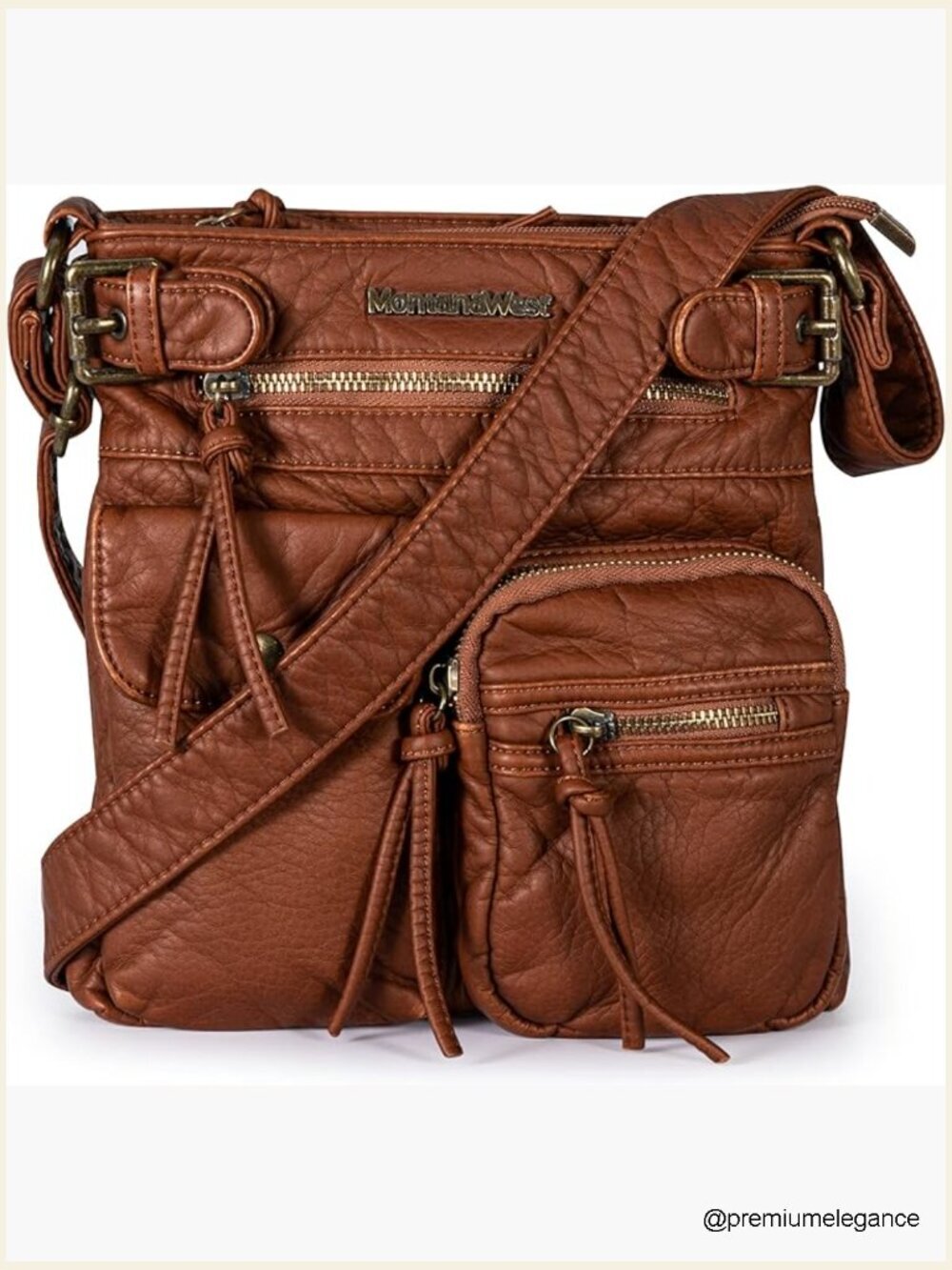 Vegan Leather Crossbody Bag with Multiple Pockets Shoulder Strap